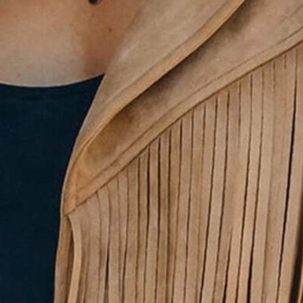 Western Tan Vegan Suede Fringe Jacket - Picture 2 of 5
